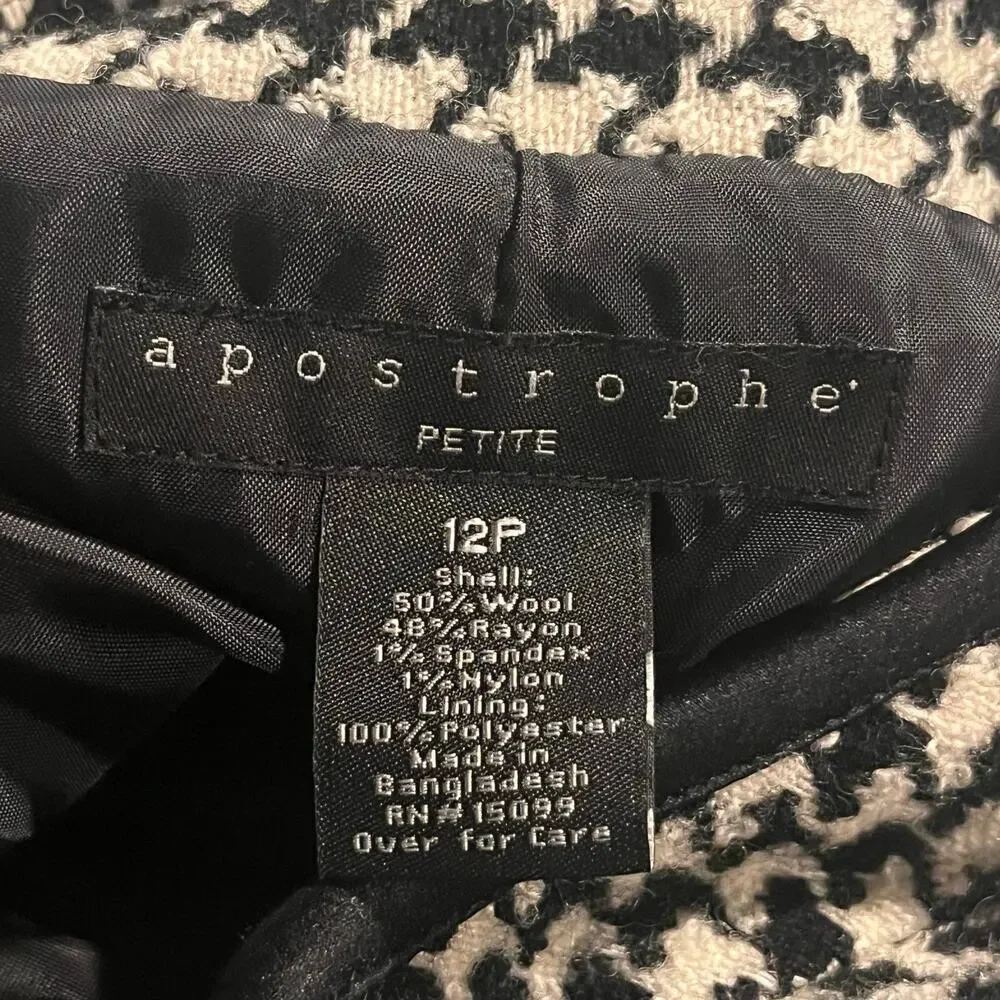 Apostrophe Houndstooth Wool Blend Blazer Jacket 12 Petite